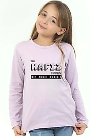 Kız Çocuk Uzun Kollu Bisiklet Yaka "Bir Hafız Yetişir, Bir Nesil Yetişir" Baskılı Tişört Mevsimlik Pamuklu