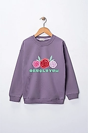 Kız Çocuk "Oruçluyum"  Baskılı Pamuklu Sweat