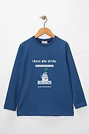 Erkek Çocuk Uzun Kollu Bisiklet Yaka "Tarık Bin Ziyad" Baskılı Tişört Mevsimlik Pamuklu
