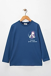 Kız Çocuk Uzun Kollu Bisiklet Yaka "Tebessüm Etmek Sadakadır" Baskılı Tişört Mevsimlik Pamuklu