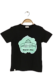 Yetişkin Kısa Kollu Bisiklet Yaka "Mescid-i Aksa" Baskılı Tişört Mevsimlik Pamuklu
