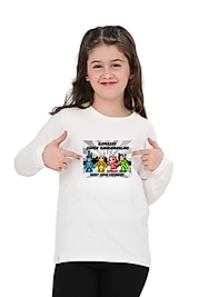 Kız Çocuk Uzun Kollu Bisiklet Yaka "Ramazan Süper Kahramanları" Baskılı Tişört Mevsimlik Pamuklu
