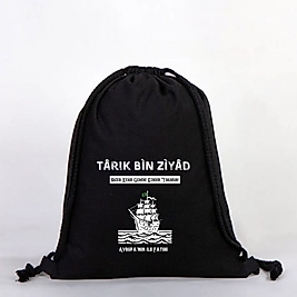 "Tarık Bin Ziyad" Baskılı Siyah Ham Bez Sırt Çantası %100 Pamuk