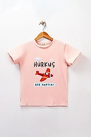 Kız Çocuk Kısa Kollu Bisiklet Yaka "Hürkuş Biz Yaptık" Baskılı Tişört Mevsimlik Pamuklu