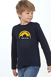 Erkek Çocuk Uzun Kollu Bisiklet Yaka "Sabır ve Dua" Baskılı Tişört Mevsimlik Pamuklu