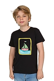 Erkek Çocuk Kısa Kollu Bisiklet Yaka "Sumud, Özgür Filistin" Baskılı Tişört Mevsimlik Pamuklu