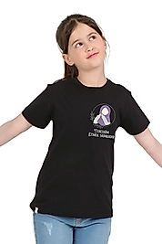 Kız Çocuk Kısa Kollu Bisiklet Yaka "Tebessüm Etmek Sadakadır" Baskılı Tişört Mevsimlik Pamuklu