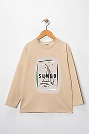 Kız Çocuk Uzun Kollu Bisiklet Yaka "Sumud" Baskılı Tişört Mevsimlik Pamuklu