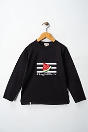 Yetişkin Uzun Kollu Bisiklet Yaka "Özgür Filistin" Baskılı Tişört Mevsimlik Pamuklu