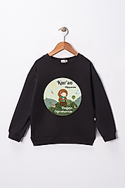 Kız Çocuk "Kuran Okuyorum, Doğayı Çok Seviyorum" Baskılı Pamuklu Sweat