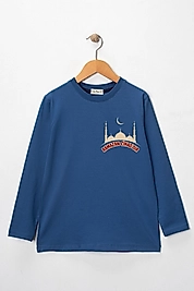 Erkek Çocuk Uzun Kollu Bisiklet Yaka "Ramazan Cihad dır" Baskılı Tişört Mevsimlik Pamuklu