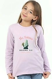 Kız Çocuk Uzun Kollu Bisiklet Yaka "Hz Fatıma"  Baskılı Tişört Mevsimlik Pamuklu