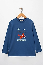 Erkek Çocuk Uzun Kollu Bisiklet Yaka "Hürkuş Biz Yaptık"  Baskılı Tişört Mevsimlik Pamuklu