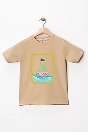 Kız Çocuk Kısa Kollu Bisiklet Yaka "Sumud, Özgür Filistin" Baskılı Tişört Mevsimlik Pamuklu