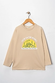 Erkek Çocuk Uzun Kollu Bisiklet Yaka "Fatih Sultan Mehmet" Baskılı Tişört Mevsimlik Pamuklu