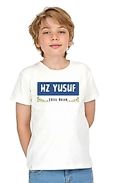 Erkek Çocuk Kısa Kollu Bisiklet Yaka "Hz Yusuf" Baskılı Tişört Mevsimlik Pamuklu