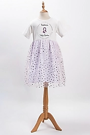 Kız Çocuk Tüllü "Rasülümü Takip Ederim" Baskılı Elbise