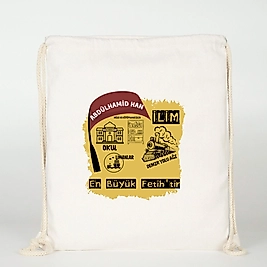 "Abdülhamid Han" Padişah Baskılı Ham Bez Sırt Çantası %100 Pamuk