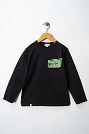 Yetişkin Uzun Kollu Bisiklet Yaka "Gazze" Baskılı Tişört Mevsimlik Pamuklu