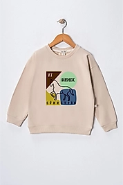 Erkek Çocuk "At Binmek Sünnettir" Baskılı Pamuklu Sweat
