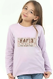 Kız Çocuk Uzun Kollu Bisiklet Yaka "Hafız, Kuran Yolcusu" Baskılı Tişört Mevsimlik Pamuklu