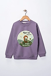 Kız Çocuk "Kuran Okuyorum, Doğayı Çok Seviyorum" Baskılı Pamuklu Sweat