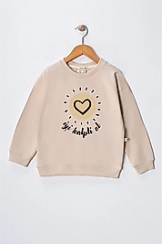 Kız Çocuk "İyi Kalpli Ol"  Baskılı Pamuklu Sweat
