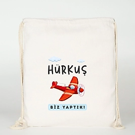 "Hürkuş Biz Yaptık"   Baskılı Ham Bez Sırt Çantası %100 Pamuk