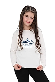 Kız Çocuk Uzun Kollu Bisiklet Yaka "Uhud" Baskılı Tişört Mevsimlik Pamuklu