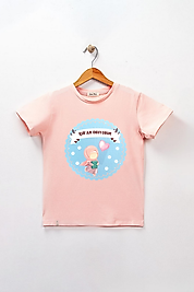 Kız Çocuk Kısa Kollu Bisiklet Yaka "Kuran Okuyorum Kalpli" Baskılı Tişört Mevsimlik Pamuklu