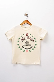 Kız Çocuk Kısa Kollu Bisiklet Yaka "Hz Aişe" Baskılı Tişört Mevsimlik Pamuklu