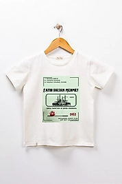 Erkek Çocuk Kısa Kollu Bisiklet Yaka "Fatih Sultan Mehmet Padişah " Baskılı Tişört Mevsimlik Pamuklu