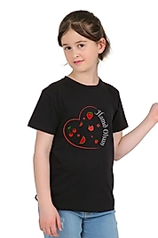 Kız Çocuk Kısa Kollu Bisiklet Yaka "Hamd Olsun"  Baskılı Tişört Mevsimlik Pamuklu