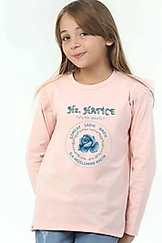 Kız Çocuk Uzun Kollu Bisiklet Yaka "Hz Hatice" Baskılı Tişört Mevsimlik Pamuklu