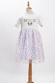 Kız Çocuk Tüllü "Oruç" Baskılı Elbise