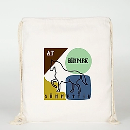 "At Binmek Sünnettir"   Baskılı Ham Bez Sırt Çantası %100 Pamuk Krem