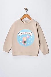 Kız Çocuk "Kuran Okuyorum" Kalpli Prenses Baskılı Pamuklu Sweat