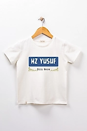 Erkek Çocuk Kısa Kollu Bisiklet Yaka "Hz Yusuf" Baskılı Tişört Mevsimlik Pamuklu