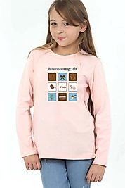 Kız Çocuk Uzun Kollu Bisiklet Yaka "Ramazan-ı Şerif" Baskılı Tişört Mevsimlik Pamuklu