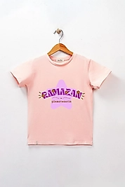 Kız Çocuk Kısa Kollu Bisiklet Yaka "Ramazan Paylaşmaktır" Baskılı Tişört Mevsimlik Pamuklu