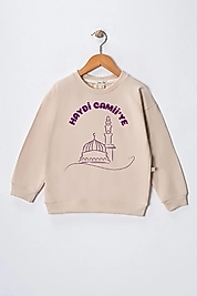 Kız Çocuk  "Haydi Camiye"   Baskılı Pamuklu Sweat