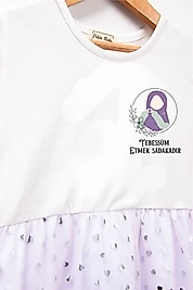 Kız Çocuk Tüllü "Tebessüm Etmek Sadakadır" Baskılı Elbise