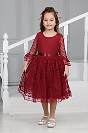 Dantel Güpürlü Abiye Tokalı Çocuk Elbise