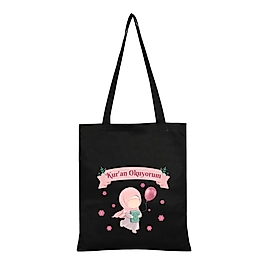 "Kuran Okuyorum" Baskılı Omuz Çantası Gabardin Kumaş