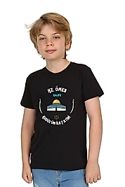 Erkek Çocuk Kısa Kollu Bisiklet Yaka "Hz Ömer" Baskılı Tişört Mevsimlik Pamuklu