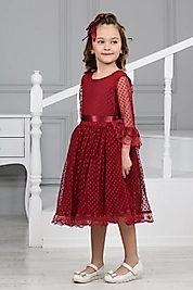 Dantel Güpürlü Abiye Tokalı Çocuk Elbise