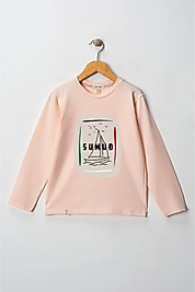 Kız Çocuk Uzun Kollu Bisiklet Yaka "Sumud" Baskılı Tişört Mevsimlik Pamuklu