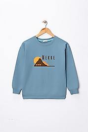 Çocuk "Mekke" Baskılı Pamuklu Sweat
