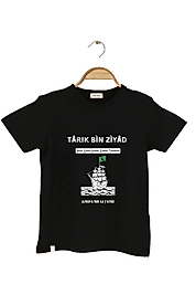 Yetişkin Kısa Kollu Bisiklet Yaka "Tarık Bin Ziyad" Baskılı Tişört Mevsimlik Pamuklu