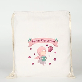 "Kuran Okuyorum"   Baskılı Ham Bez Sırt Çantası %100 Pamuk